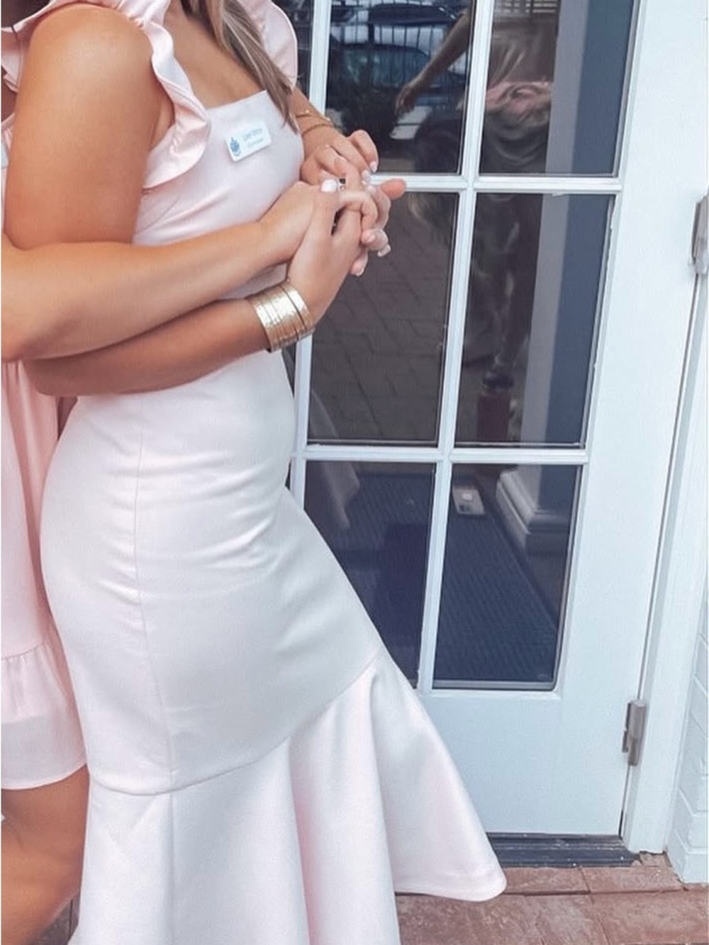 Likely Elegant Pink Ruffle-Strap Mermaid Dress